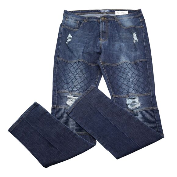 XS Premium Denim Pants Mens 36 Blue Mid Rise Straight Leg Distressed Jeans - Picture 1 of 16